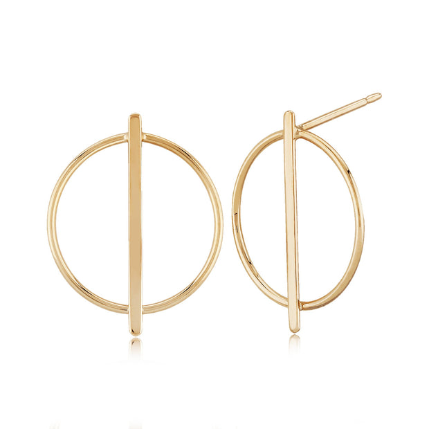 Yellow Gold Circle with Bar Earrings